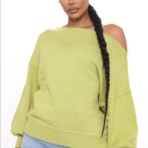 Trading places sweater,green off the shoulder sweater -boatneck pullover sweater